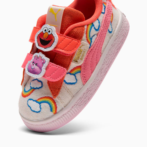 PUMA x CARE BEARS x SESAME STREET Basket Toddlers' "Elmo Cheer" Easy On Sneakers, Frosted Ivory-Red Glamour-Pearl Pink, extralarge